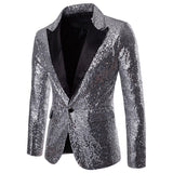 Shiny Gold Sequin Glitter Embellished Blazer Jacket Men's Nightclub Prom Suit Blazer Homme Stage Clothes For singers Mart Lion Sliver M 