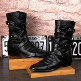 Men's Genuine Leather Rivets Punk Boots Casual Buckle Zip Flats Brand Martin Shoes Mart Lion   