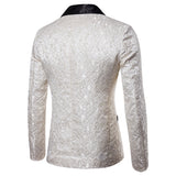 Black Jacquard Bronzing Floral Blazer Men's Luxury Brand Single Button Suit Jacket Wedding Party Stage Homme Mart Lion   