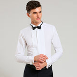 Classic Winged Collar Dress Shirt Men's Wingtip Tuxedo Formal with Red Black Bow Tie Party Dinner Wedding Bridegroom Tops Mart Lion   