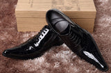 Men's moccasin Black Shoes Pointed Toe Patent Genuine Leather Oxford Black Dress Loafers flats Mart Lion as picture 5.5 