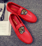 Men's Leather Casual Shoes Spring Summer Trend Lightweight Tiger Embroidery Cool Loafers Driving Mart Lion   