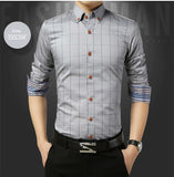 Autumn  Men's Social Shirt Slim Fit Long Sleeve Plaid Cotton Casual Brand Clothes Mart Lion   