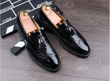 Men's Crocodile Grain Leather Lace-Up Casual Shoes Tassel Loafers Moccasins Vintage Carved Brogue Mart Lion   