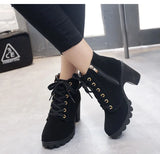 Women Boots Ankle Platform High Heels Lace Up Buckle Strap Shoes Thick Heel Short Boot Ladies MartLion   