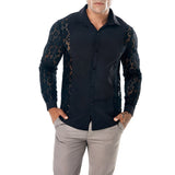 Luxury Floral Embroidery Lace Shirt Men's Transparent Dress See Trough Club Party Black Mart Lion Black 1 S 