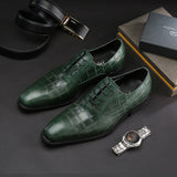 Handmade Style Men's Formal Oxford Shoes Genuine Leather Crocodile Print Green Black Lace Up Dress Mart Lion   