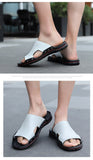 Men's Slippers Summer Flat Summer Shoes Breathable Beach Slippers Split Leather Flip Flops Mart Lion   