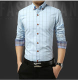 Autumn  Men's Social Shirt Slim Fit Long Sleeve Plaid Cotton Casual Brand Clothes Mart Lion   