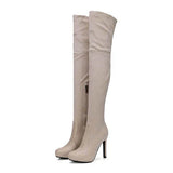 Stretch Fabric High Heels Over The Knee Boots Women Thigh High Ladies Platform Shoes Spring Autumn Long MartLion Beige 4 