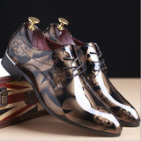 Vintage Design Men's Print Patent leather Dress Shoes  Casual Lace-up Flats Mart Lion   