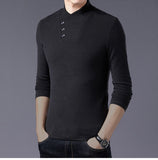 Spring Slim Fit T Shirt Men's Cotton Long Sleeve Irregular Collar Solid Color Clothes Mart Lion   