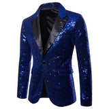 Shiny Gold Sequin Glitter Embellished Blazer Jacket Men's Nightclub Prom Suit Blazer Homme Stage Clothes For singers Mart Lion Blue L 