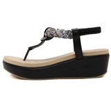 Platform Sandals For Women Bohemia Beach Rhinestone T-Strap Shoes MartLion   