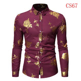 Men's Gold Rose Floral Print Shirts Floral Steampunk Chemise White Long Sleeve Wedding Party MartLion Wine Red USA Size S 
