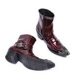 Ankle Patent Leather Double Buckles Men's Shoes Cowboy Chelsea Western Motorcycle Rivets Boots Dress Mart Lion   