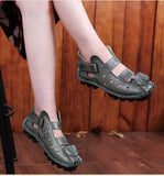 Summer Soft Bottom Flat Leather Shoes Casual Women Sandals Tunnel Vintage Handmade spring Mart Lion   