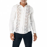 Luxury Floral Embroidery Lace Shirt Men's Transparent Dress See Trough Club Party Black Mart Lion   