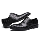 Handmade Style Men's Formal Oxford Shoes Genuine Leather Crocodile Print Green Black Lace Up Dress Mart Lion   