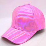 Shine PU Leather Laser Baseball Cap Women Men's Party Club Hat Gold Silver Rainbow Purple MartLion Pink  