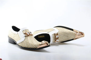 Gentleman Dressing Shoes Metal Pointed Toe Patchwork Crystal Designer Wedding Party Brand Shoes Men's MartLion   