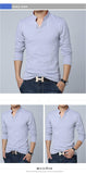 T-Shirt Men's Spring Cotton Solid Color Mandarin Collar Long Sleeve Slim Fit Tee Shirts Mart Lion   