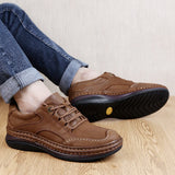 Men's casual shoes genuine cow leather winter warm oxford classic style antiskid sneakers Mart Lion   