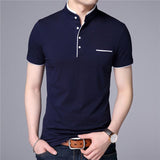 Summer Short Sleeve Men's T Shirt Slim Fit Stand Collar Tops Tees Cotton Casual Clothing Mart Lion   