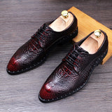 Men's Crocodile Grain Genuine Leather Dress Shoes Pointed Toe Casual Party Oxfords Lace-Up Flats Mart Lion   