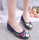 Women Flower Flats Slip On Cotton Fabric Casual Shoes Round Toe Flat MartLion   