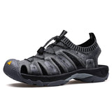 Summer Men's Sandals Outdoor Casual Beach Shoes Elastic Beach Slippers Mart Lion Dark Gray Black 7 