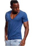 Deep V Neck T Shirt Men's Invisible Undershirt Low Cut Vneck Wide Vee Tee Model Scoop Hem Slim Fit Short Sleeve Mart Lion   