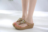 Women Slippers Thong Flip Flop Summer Beach Wedge Shoes Bohemia Ethnic Rhinestone Crystal Mules Slide Sandals MartLion   