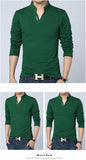 T-Shirt Men's Spring Cotton Solid Color Mandarin Collar Long Sleeve Slim Fit Tee Shirts Mart Lion   