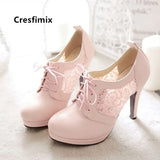 women sweet pink spring high heel shoes casual mesh breathable autumn boots MartLion   