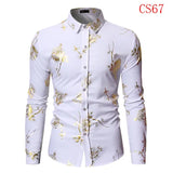 Men's Gold Rose Floral Print Shirts Floral Steampunk Chemise White Long Sleeve Wedding Party MartLion White USA Size S 