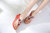 Women Slippers Thong Flip Flop Summer Beach Wedge Shoes Bohemia Ethnic Rhinestone Crystal Mules Slide Sandals MartLion   