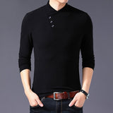 Spring Slim Fit T Shirt Men's Cotton Long Sleeve Irregular Collar Solid Color Clothes Mart Lion   