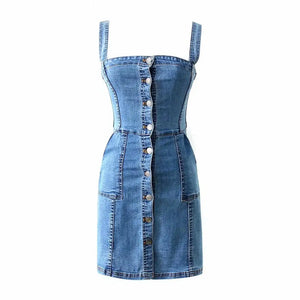 Women Black Blue Sundress Denim Dress Preppy Adjustable  Dress Female MartLion   