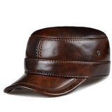 Men's Spring Winter Genuine Leather Black Brown Flat Baseball Caps 54-62 cm Size Outdoor Snapback Golf Hat MartLion Brown 54 55 CM 