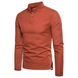 Spring Cotton Linen T Shirts Men's Slim Fit Long Sleeve Tops Tees Solid Color Breathable Causal Linen Mart Lion Orange M 