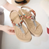 Platform Sandals For Women Bohemia Beach Rhinestone T-Strap Shoes MartLion   