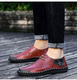 Men's Shoes Casual Split Leather Lace Up Flats Mart Lion   