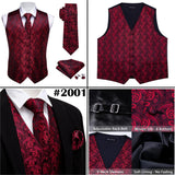 Rose Red Men's Wedding Suit Vest Blue Floral Jacquard Folral Silk Waistcoat Vests Handkerchief Tie Vest Suit Set Barry Wang Design Mart Lion   