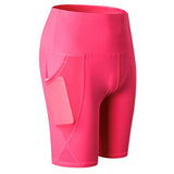 Summer Gym Shorts Women High Waist Compression Quick Dry Yoga Shorts femme Fitness Running Push Up Shorts Pockets Design Mart Lion red S China
