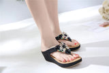 Women Slippers Thong Flip Flop Summer Beach Wedge Shoes Bohemia Ethnic Rhinestone Crystal Mules Slide Sandals MartLion   