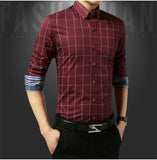 Autumn  Men's Social Shirt Slim Fit Long Sleeve Plaid Cotton Casual Brand Clothes Mart Lion   