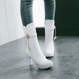 women casual 9cm high heel autumn boots lady cute winter mid calf boots MartLion   