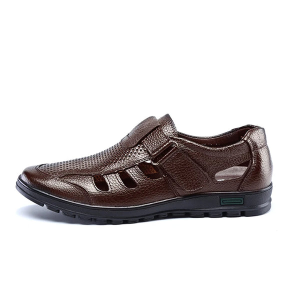 Men's Sandals Leather Outdoor Casual Shoes Breathable Fisherman Shoes Beach MartLion Brown 5.5 