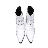 Genuine Leather Rivets Men's Ankle Boots Formal Dress Shoes Pointed Toe Metal Toes Chelsea Cowboy Mart Lion   